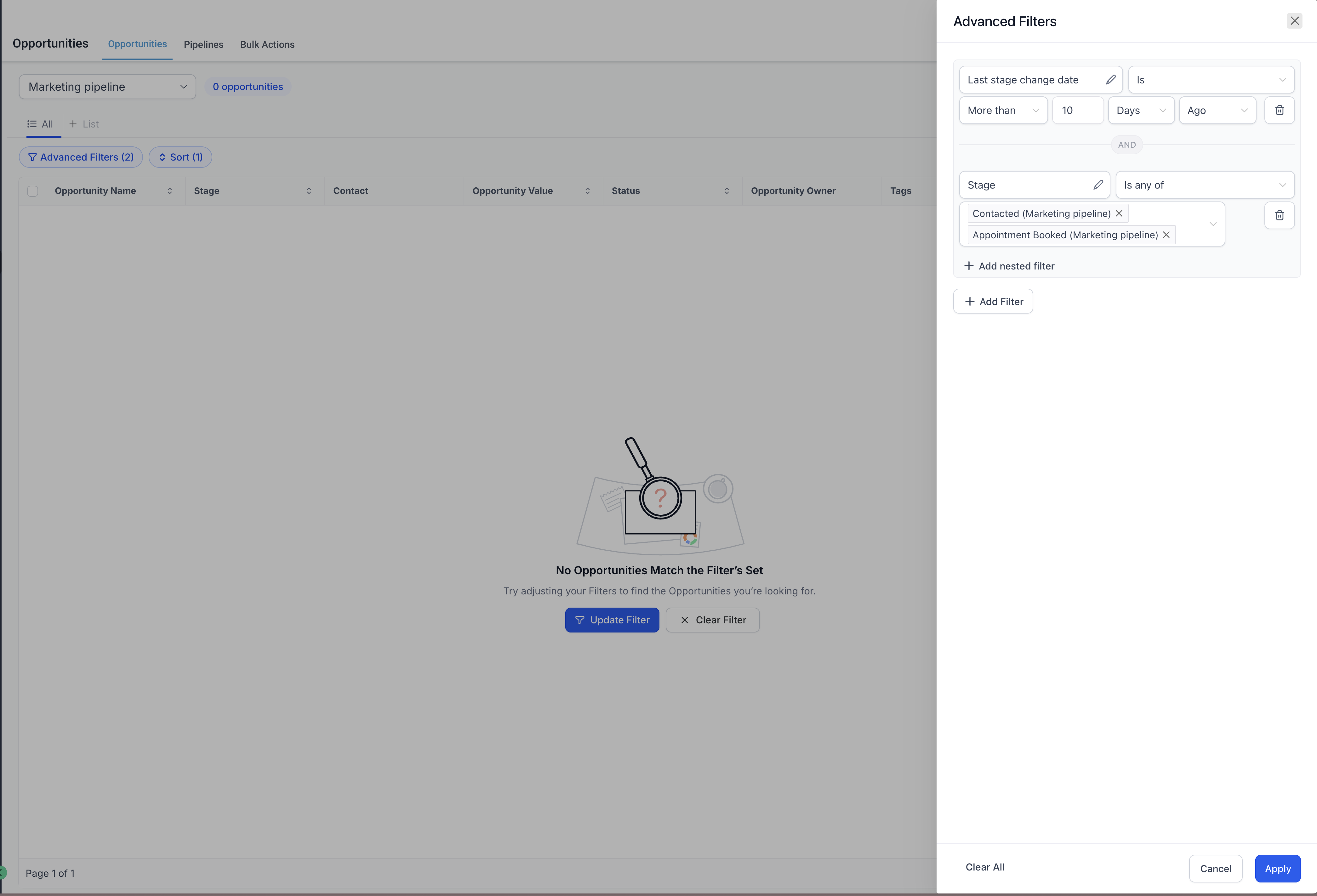 Como filtrar oportunidades - Limpe filtros ao finalizar